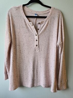 Old Navy Cozy Pink Speckled Waffle Henley Top